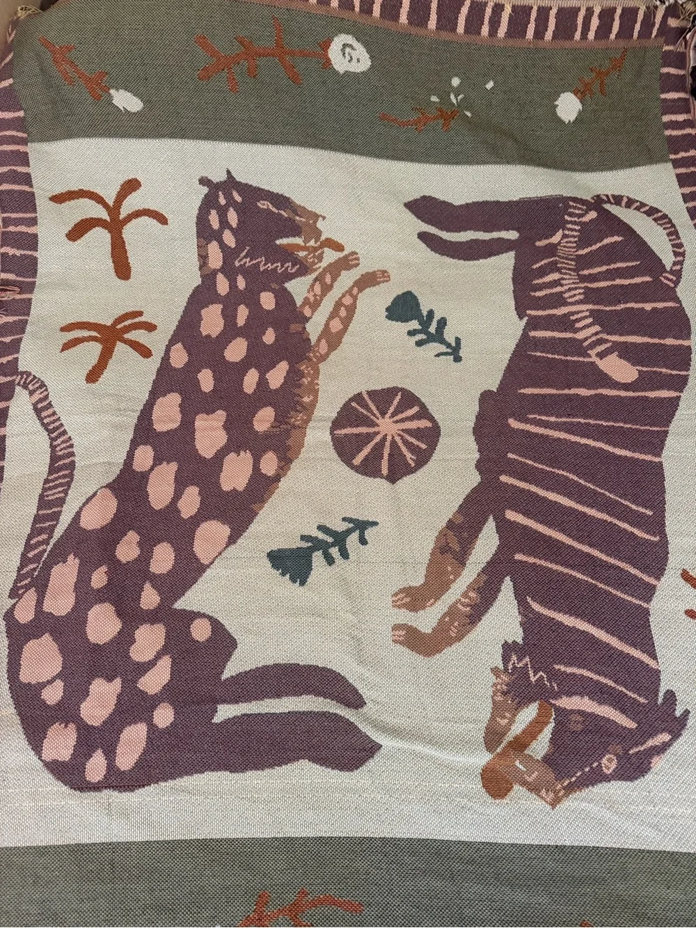 Safari Tiger & Leopard Woven Throw Blanket Fringe Tapestry 50” x 60”